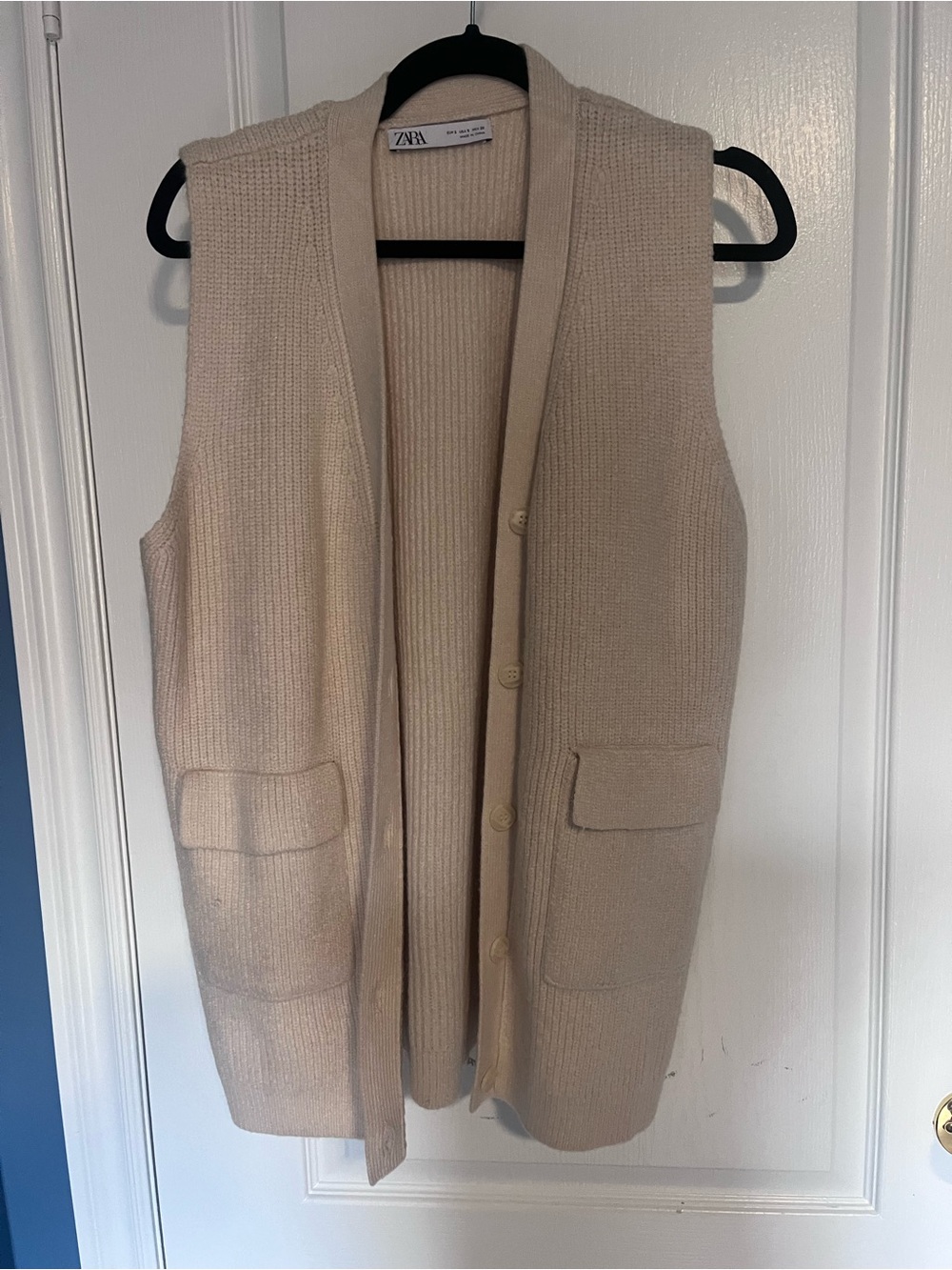 Zara Beige Sleeveless Knit Cardigan Vest